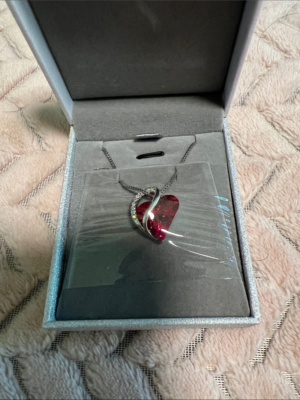 Red Heart Crystal Pendant Necklace with Silver Accents